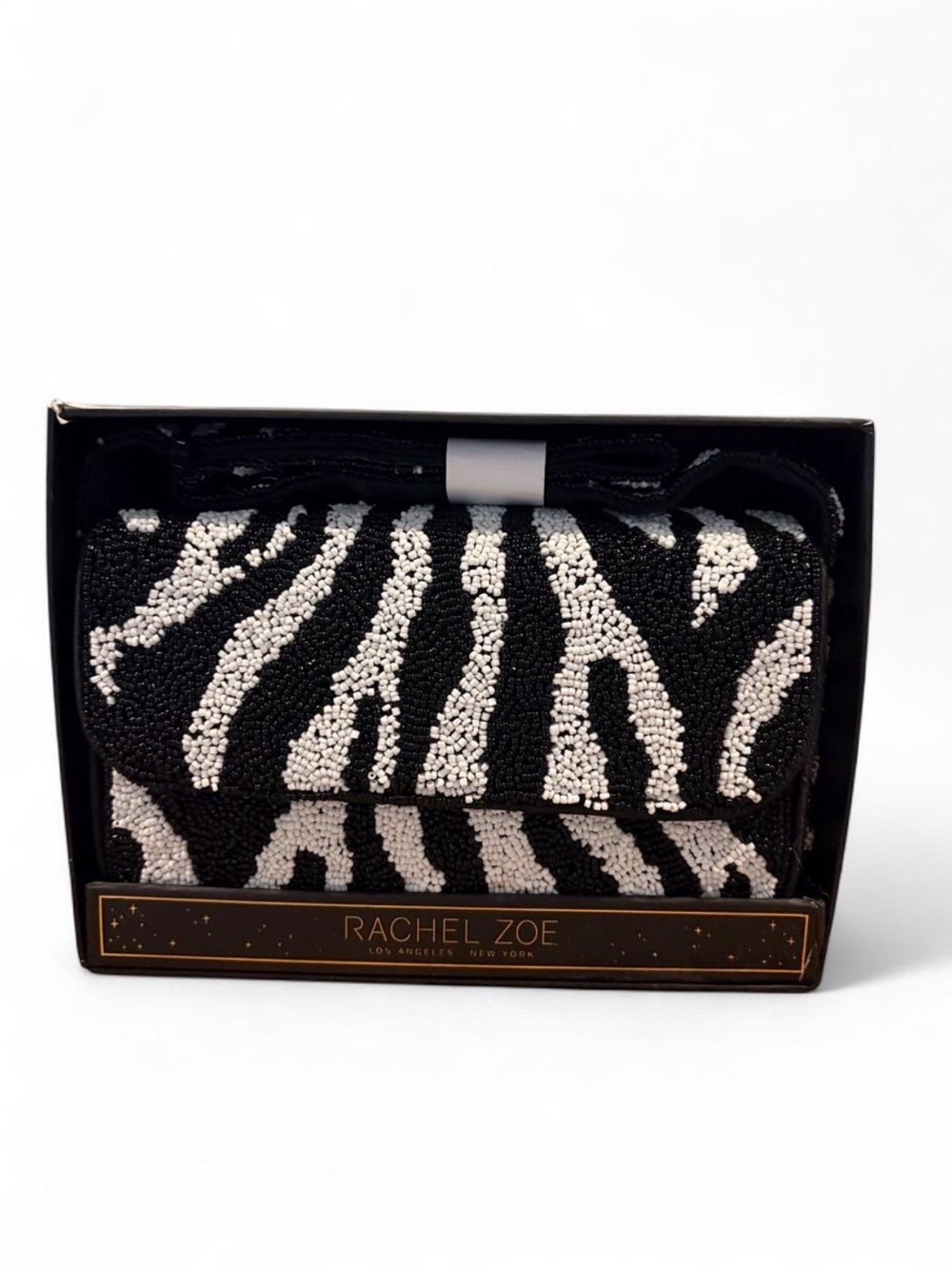 NWT Rachel Zoe Black and White Zebra Beaded Shoulder Bag Brand New Glam Y2K